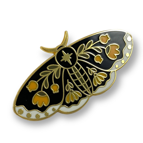 Large gold enamel tulip sacred star moth pin - Picture 7 of 9